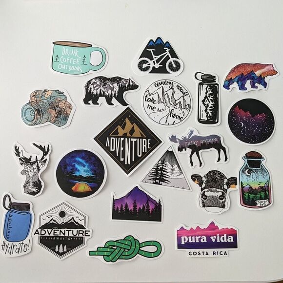 BIG lot of 20 pcs outdoor adventure hiking stickers decal H013 - Picture 1 of 6